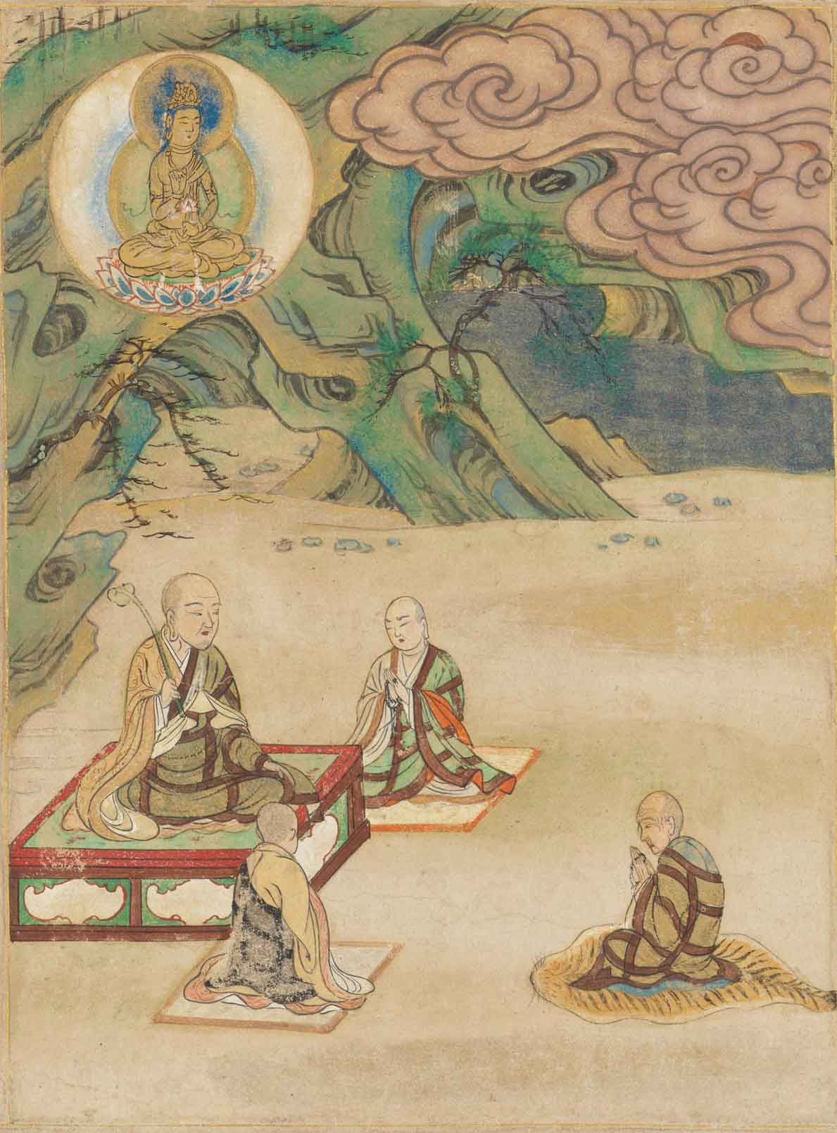 Sugawara Mitsushige (Japanese, active mid-1200s), “Universal Gateway,” Chapter 25 of the Lotus Sutra (detail images), 1257, Kamakura period (1185–1333), Japan, handscroll; ink, color, and gold on paper, 9 11/16 in. x 30 ft. 8 1/16 in. (24.6 x 934.9 cm). The Metropolitan Museum of Art. Purchase, Louisa Eldridge McBurney Gift, 1953, 53.7.3