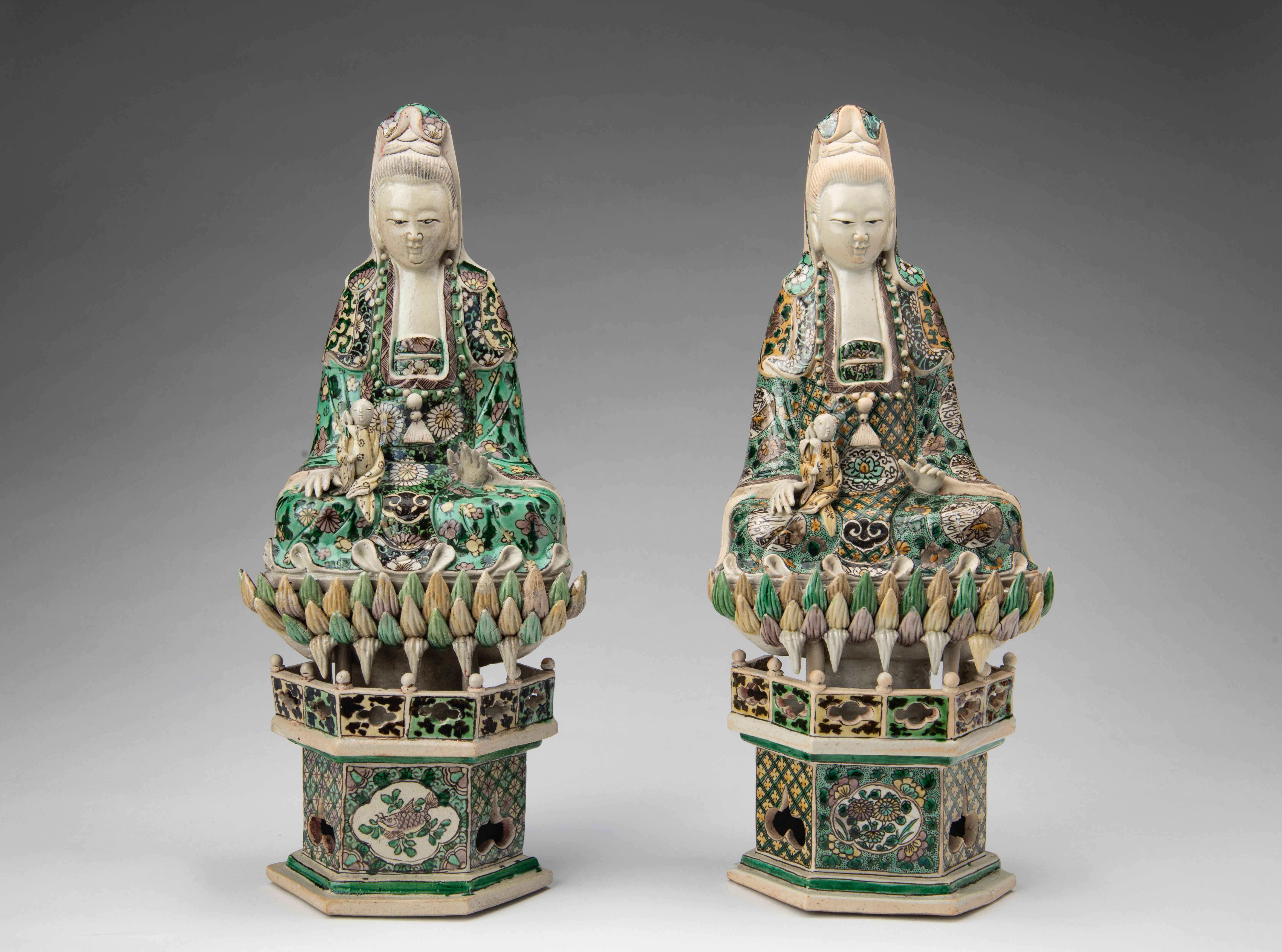 Guanyin, Bodhisattva of Compassion, about 1700, China, Qing dynasty (1644–1911), Kangxi reign (1662–1722), enamel on porcelain, 14 1/2 x 6 1/4 x 4 5/16 in. (36.83 x 15.88 x 10.95 cm); 14 5/8 x 6 1/4 x 4 1/4 in. (37.15 x 15.88 x 10.8 cm). Taft Museum of Art, Cincinnati, Ohio. Bequest of Charles Phelps Taft and Anna Sinton Taft, 1931.44, 49
