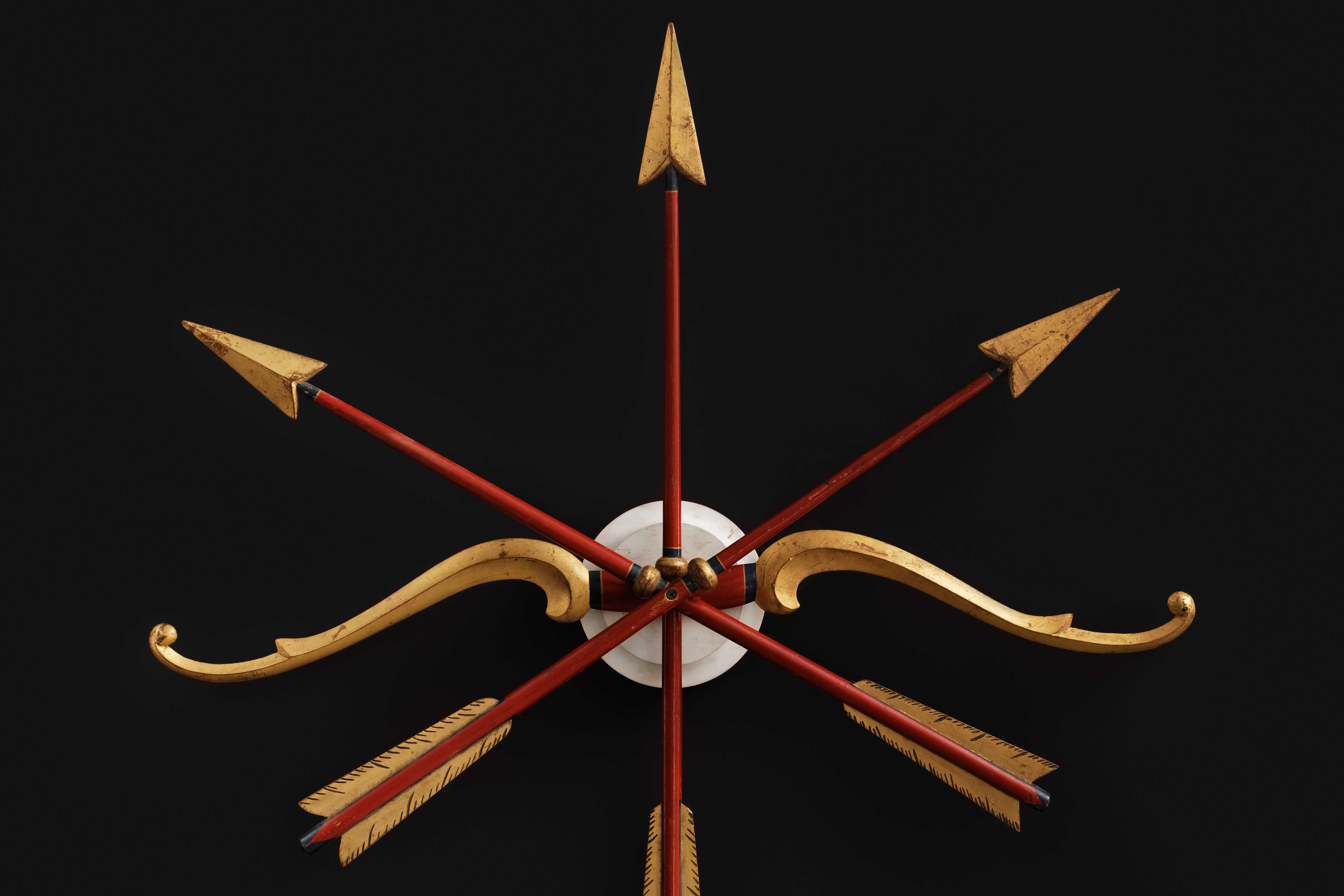 9.	Independent Order of Odd Fellows Bow and Arrows Plaque for First Degree, detail, 1860–1900, paint and gold leaf on wood, with metal. Collection American Folk Art Museum, New York, Gift of Kendra and Allan Daniel, Photo by José Andrés Ramírez